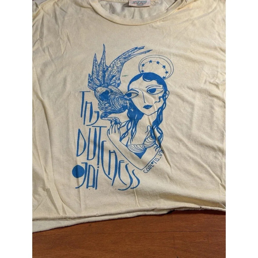 Fairycore Witchy Mystical Crop Tee Yellow Teal Graphic Art Womens Medium - Picture 9 of 13